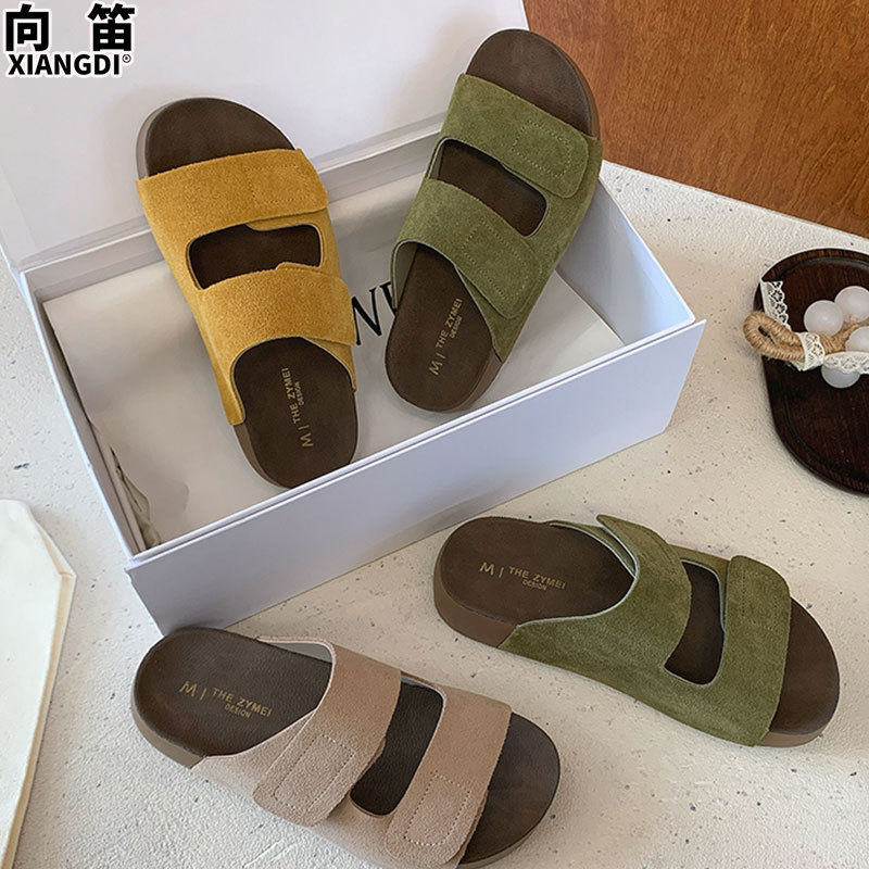 First-Layer Soft Cowhide Thick-Soled Birkenstock Slippers for Women, Suitable for Outdoor Wear, New Summer Style, Non-Slip Open-Toe Beach Sandals