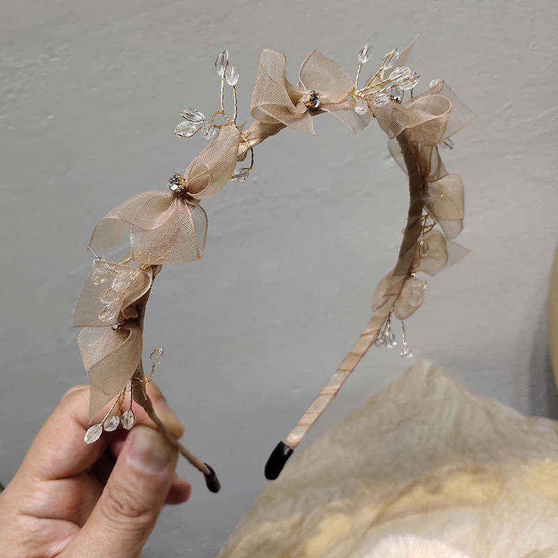 Korean Net Yarn Bowknot Three-dimensional Crystal Thin Edge Headband Wholesale display picture 10