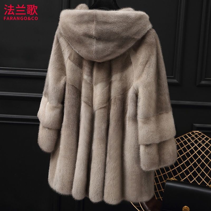 新款貂皮大衣女整貂中长款冬海宁进口水貂毛皮草外套带帽款