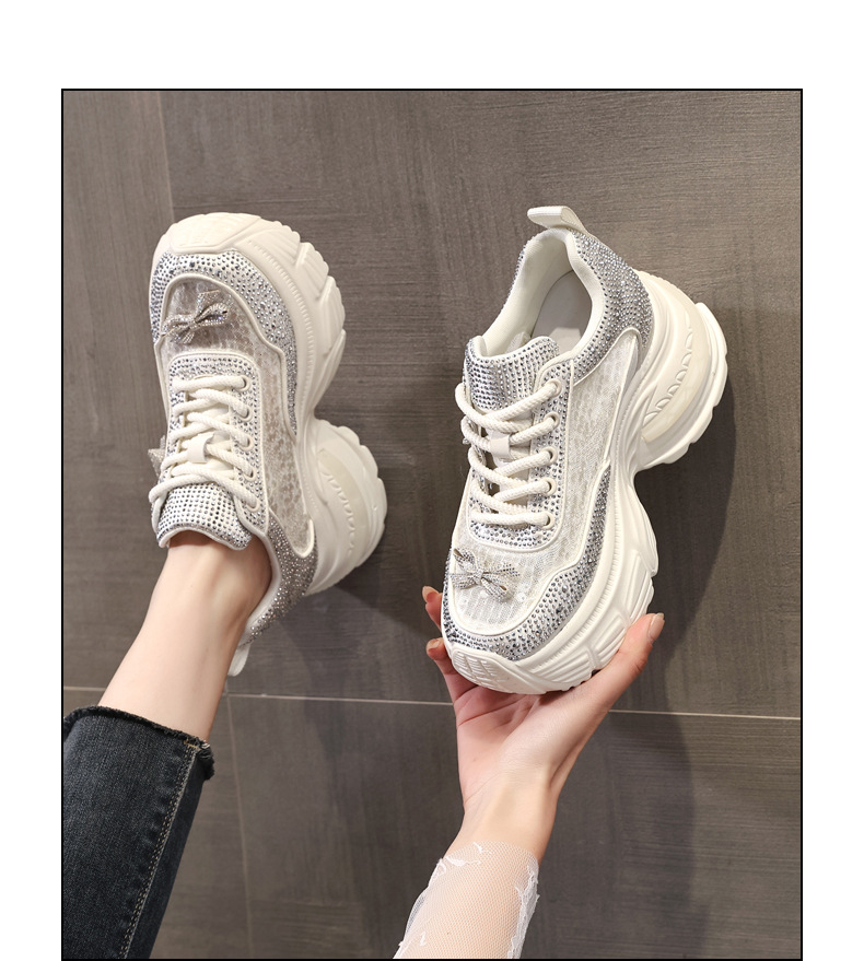 Giày sneaker nữ chunky đế dày đính đá phong cách thể thao — Màu trắng chi tiết 14