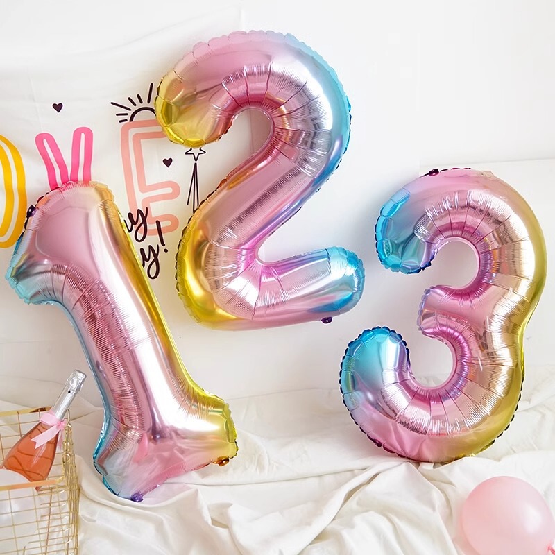 ins Korean Little Red Book 32inch Rainbow Gradient Color Number Balloon Children's Birthday Party Photo Props Decoration
