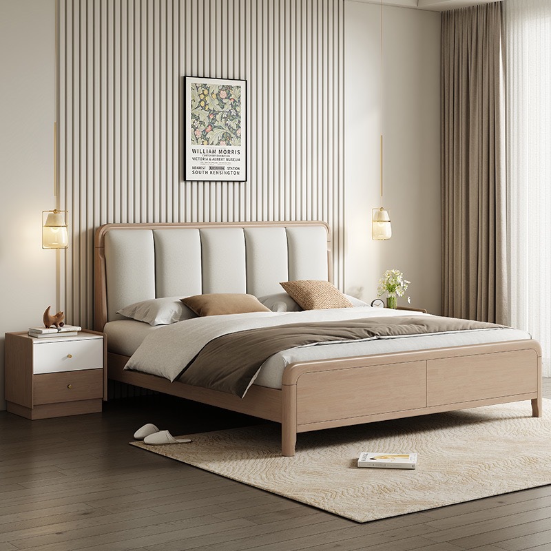 Moderno minimalista cama de madera maciza dormitorio principal 1,8 m cama doble 1,5 m cama individual hogar registro viento suave cama de madera maciza