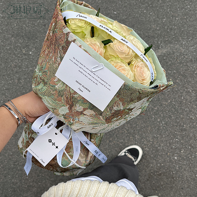 Nueva tela vintage lienzo flor papel de embalaje redondo ramo arte girasol envoltura papel flor Tienda materiales tienda