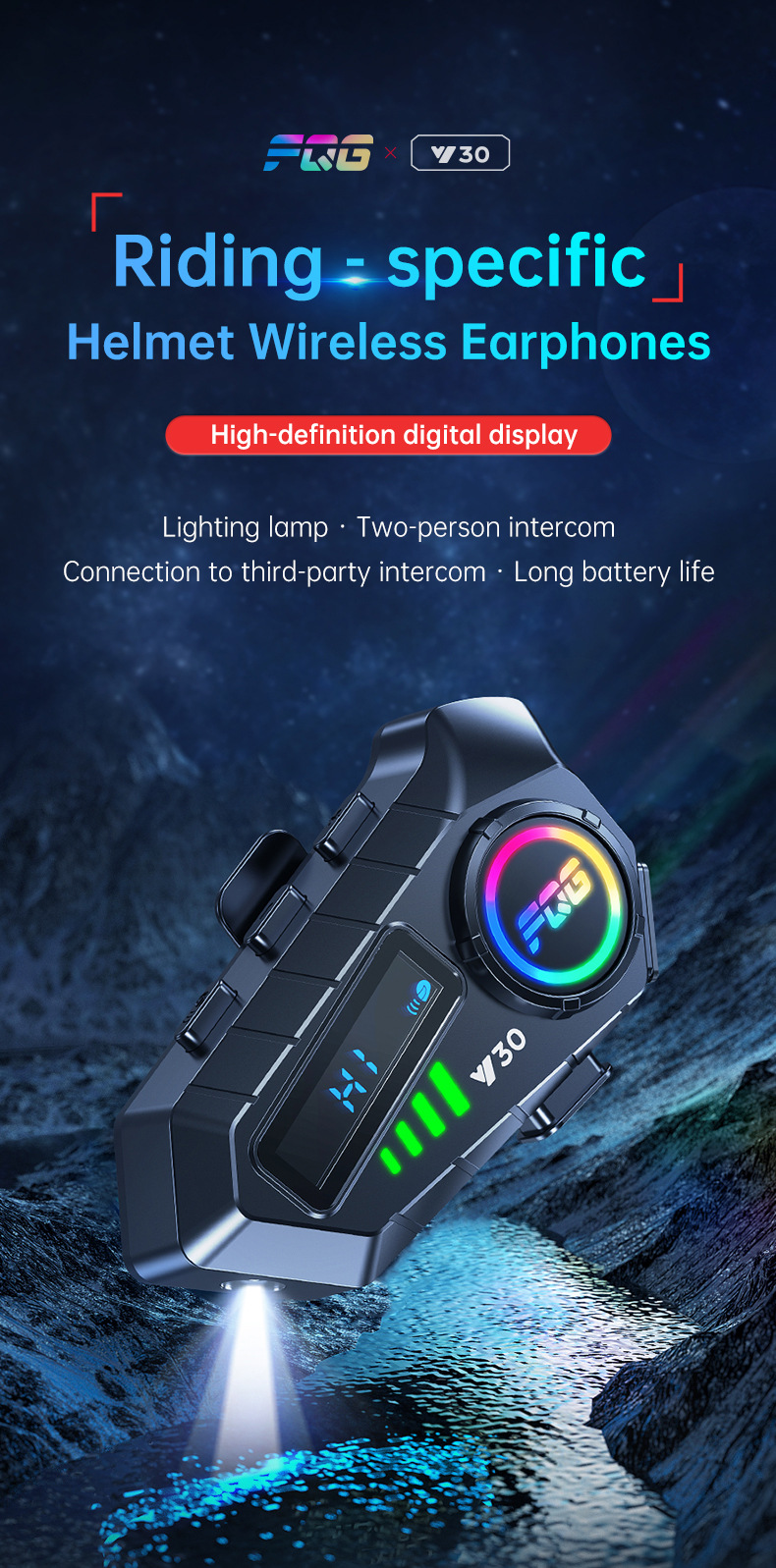 Cross-Border Y30 Helmet Bluetooth Headset Intercom for Motorcycles, Waterproof and Dustproof, Long Battery Life, for Listening to Music and Making Calls
