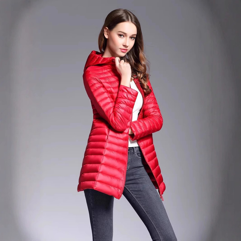 Winter White Duck Down Lightweight Down Jacket Women's Mid-length Extra Large Plus Size Ultra-light Slim Fashionable Hooded Winter White Duck Down Lightweight Down Jacket Women's Mid-length Extra Large Plus Size Ultra-light Slim Fashionable Hooded