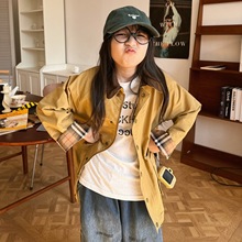 LM不退不换 2025秋装新款 儿童复古老钱风宽松翻领外套男女童休闲