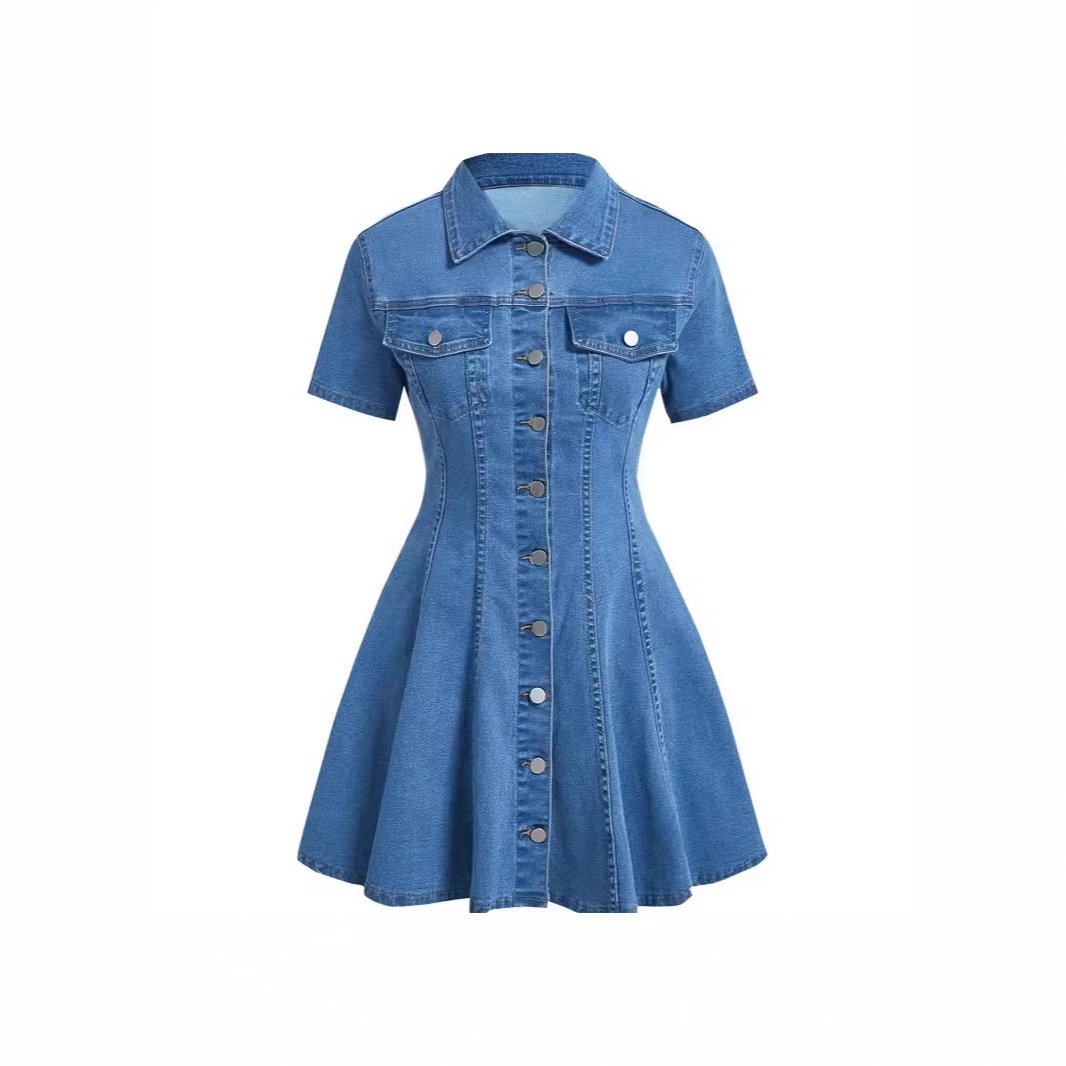 Women's Clothing Women's Denim Short Sleeved Cardigan Dress European American Fashion For Formal & Casual For Women_ecoleips.com