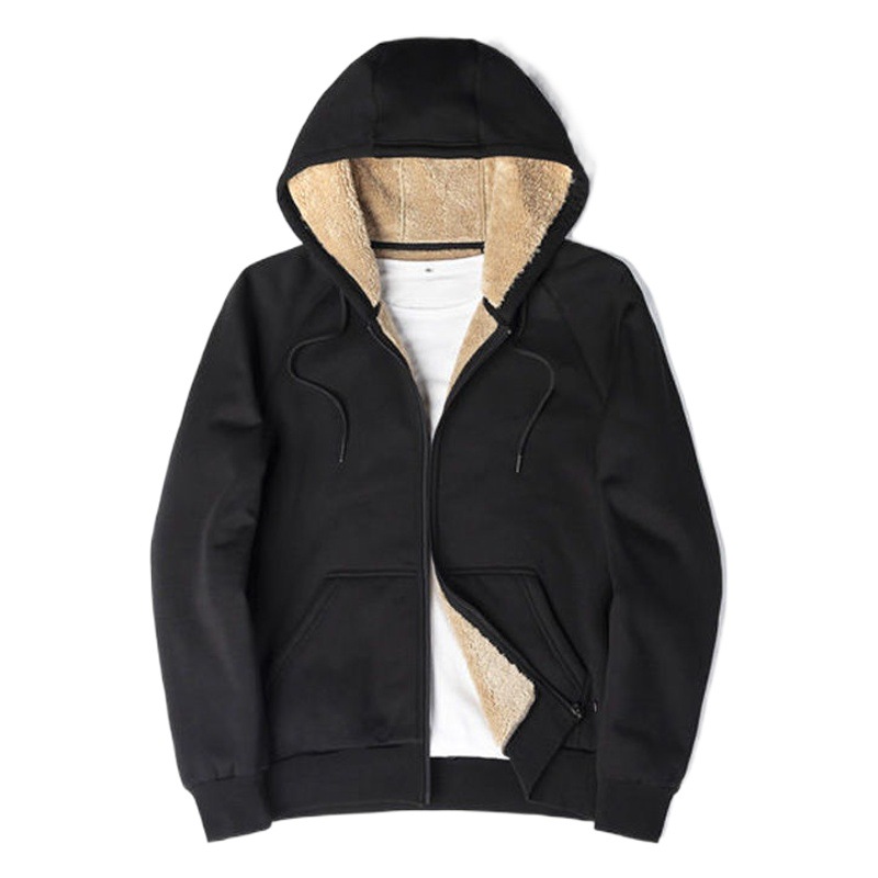 Deportes de lana de cordero traje casual de los hombres de invierno suelta más el tamaño forrado de lana gruesa Chaqueta de punto caliente con capucha abrigo de moda