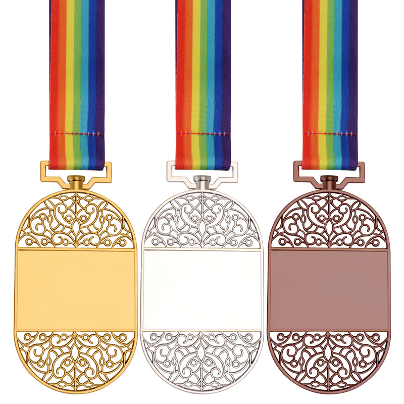 Medalla con flores talladas en relieve para eventos deportivos, placas de metal doradas, plateadas y de bronce para escuelas, medallas conmemorativas, placas de bronce metálicas.
