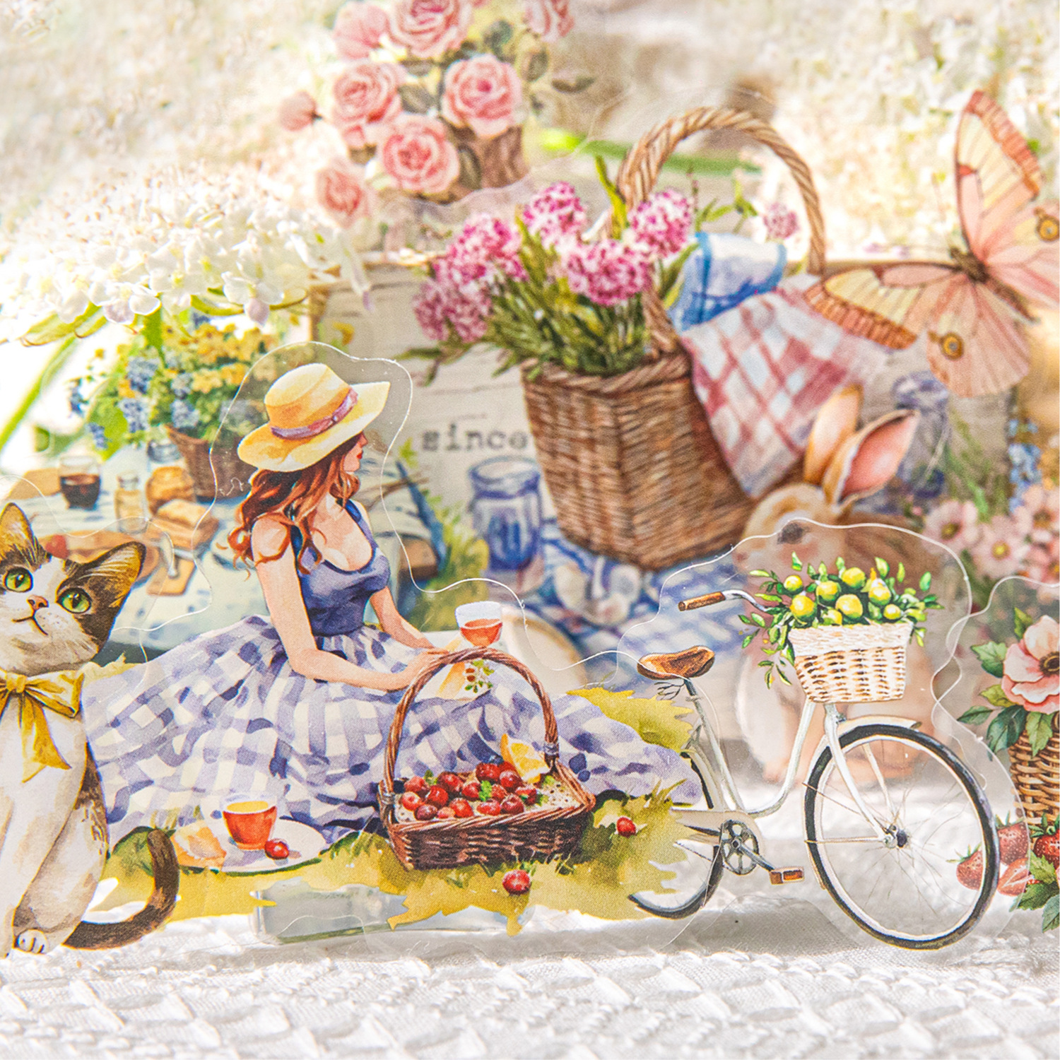 Sugar Poetry PET Bolsa de pegatinas de tinta blanca Serie de vida de ocio Material de tema de ocio Carpas de mano Decoración Película de corte Pegatinas