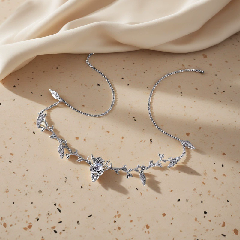 Цепочка на голову в стиле феи с головой оленя и листьями для невесты, подружки невесты, свадебной вечеринки