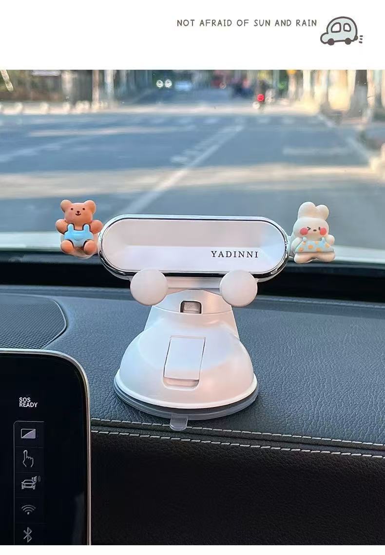 Cross-border suction cup car phone holder, cute car ornament, interior decoration accessory, dashboard center console stand