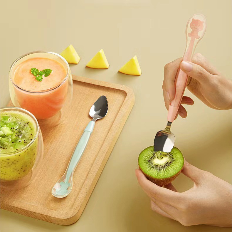 Feeding Utensils Stainless Steel Spoon Fruit and Vegetable Complementary Food Spoon Baby Double-Headed Scraper Spoon Stainless Steel Food Grade