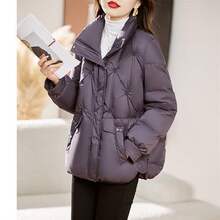 洋气短款羽绒服女2025冬新款小个子妈妈立领白鸭绒面包服外套