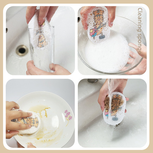 Compressed wood pulp cotton creative cartoon pattern water-absorbent cleaning cloth kitchen sponge dish brush pot scrubber household cleaning pad