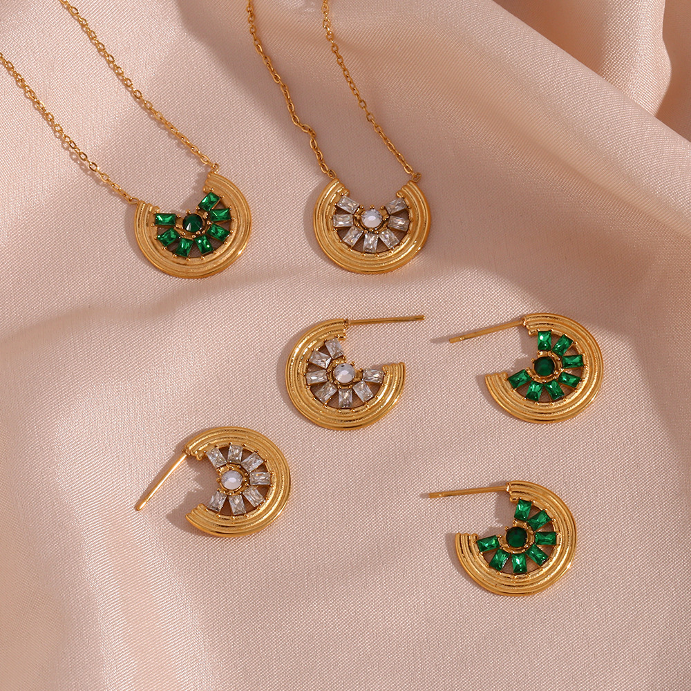 Wholesale Stainless Steel Fine Jewelry Elegant Minimalism Lemon Slice Pendant Necklace Earrings Sets