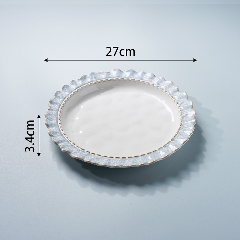 家庭用フレンチ食器セット、エンボススカートボウル、プレート、セラミック食器、スプラッシュインク、スモークグレーブルー食器|undefined
