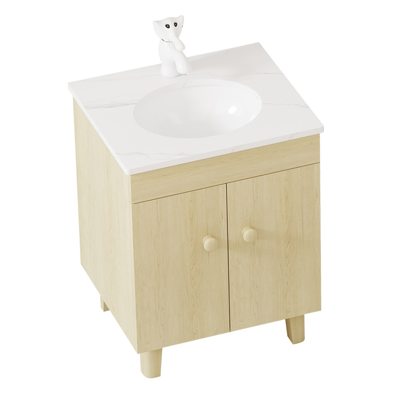 Mueble de baño de madera maciza para niños de guardería, para apartamentos pequeños, con losa de piedra con vetas de madera, mueble lavabo integrado de pie alto y bajo. image 6
