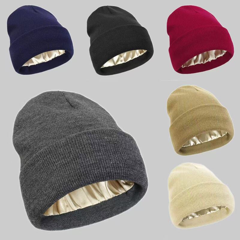 Amazon cross-border hot autumn and winter satin knit hat, European and American style, versatile, protects hair style, satin, warm, woolen hat, beanie