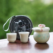 精致玲珑绿捏花旅行茶具套装户外便携式快客杯出差旅游随身泡茶器