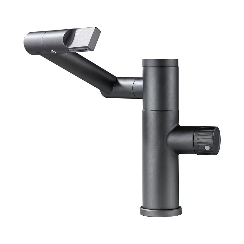 Pantalla digital gato afortunado grifo de agua caliente y fría lavabo de cobre blanco fregadero Baño hogar pistola gris grifo de la cuenca