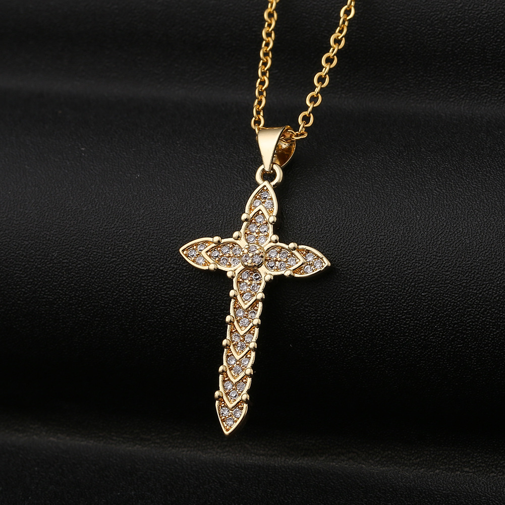 Korea Copper Micro-inlaid Zircon Cross Necklace display picture 3