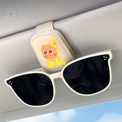 Storage Clip for Car Interior | Car Glasses Clip/Bill Clip - beige-lemon-star-man