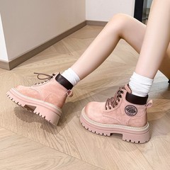 澜柜 马丁靴女2025春秋季新款内增高粉色小个子英伦风短靴厚底爆