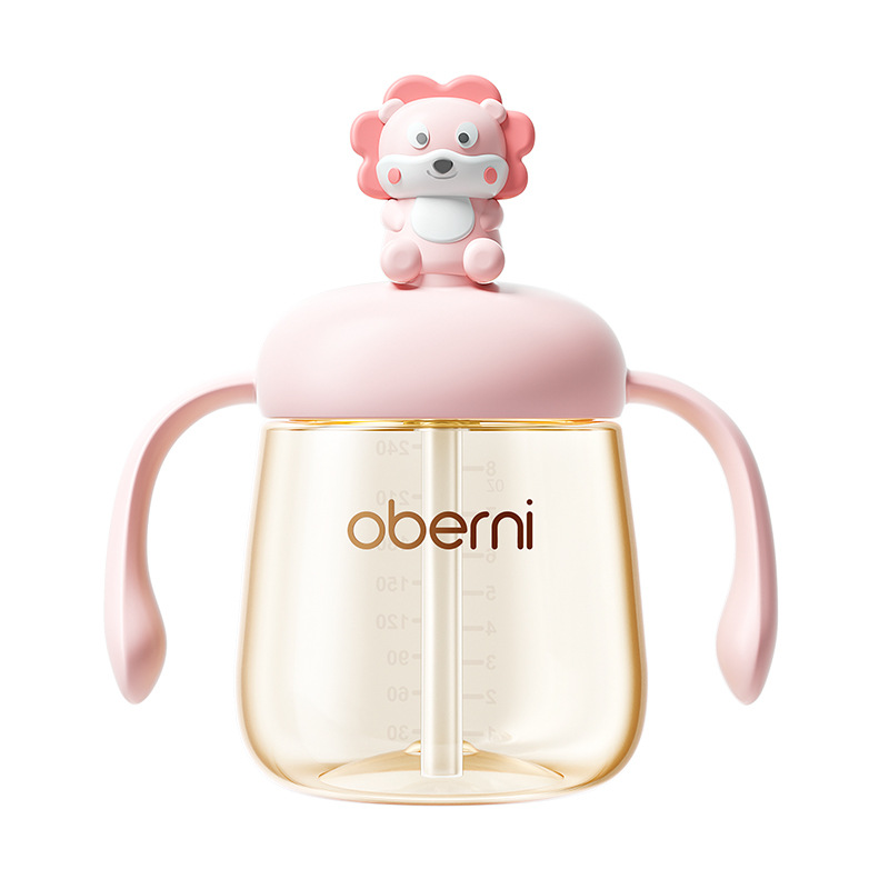 Oboni 300ml Bebé PPSU Taza de leche Beber para niños Beber Agua Taza de pajita Biberón Taza de bebé Anti-spray
