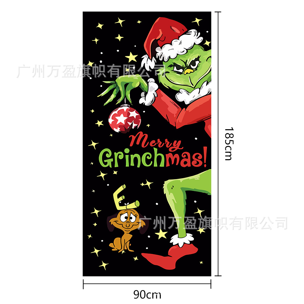 2025 nuevos productos de navidad cortina de bandera Santa Claus para ver la hoja de regalo decoración de tela colgante Bandera de bienvenida de Navidad