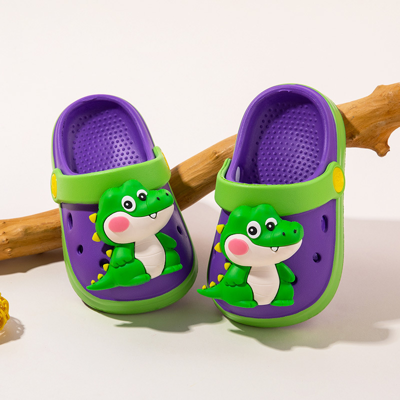 Little Deer Milly Children's Clogs for Boys, Cartoon Crocodile Soft-Soled Indoor Slippers, Closed-Toe Dual-Use Outdoor Sandals