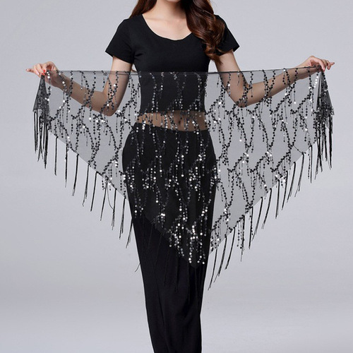 Dance dress sequins tassel triangular towel performance hip towel exercise waist chain waist towel belly dance waist chain Europe and America