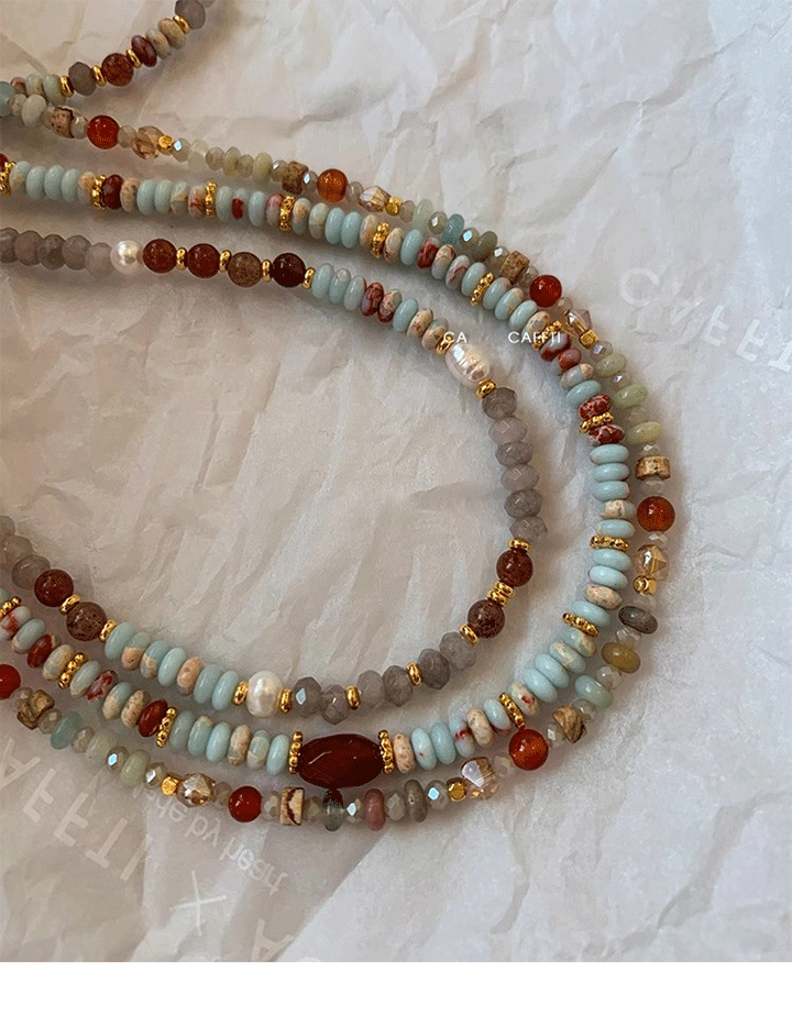 Linglang Colorful Beaded Necklace Natural Stone Pearl Necklace Chain Boho Jewelry Gift Summer Choker