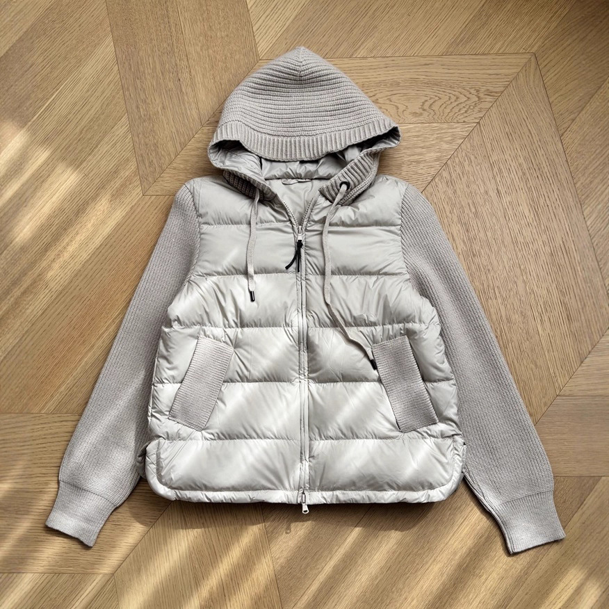 Bc Classy down Jacket Women's 2025 Autumn and Winter New Knitted Sleeves Splicing Fake Two-Piece Lightweight White Goose down Jacket