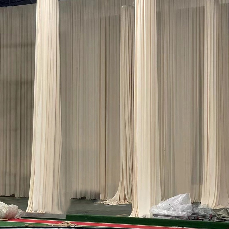 婚庆牛奶丝弹力布幔米白色婚礼堂波浪吊顶布酒店舞台韩式背景装饰|undefined