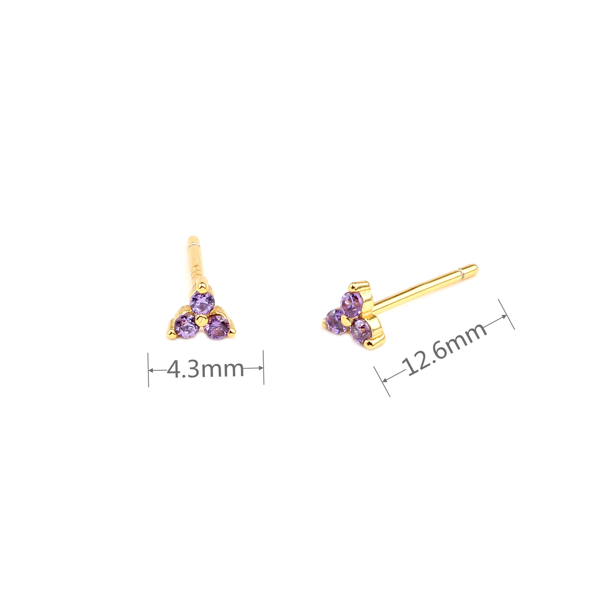 6g Weight 0.03µm Gold Plating Thickness Electroplating Gold Plating Process 1 Pair 925 Sterling Silver Zircon Triangle Ear Studs