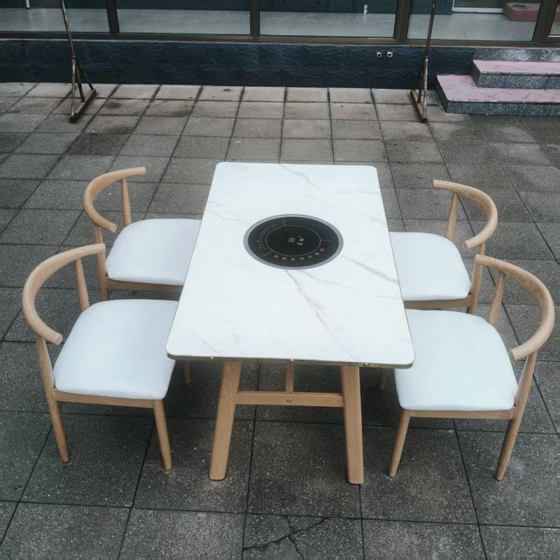 Theme Hot Pot Solid Wood Table Induction Cooker Integrated Barbecue Skewers Multifunctional Induction Cooker Integrated Hot Pot Table and Chairs