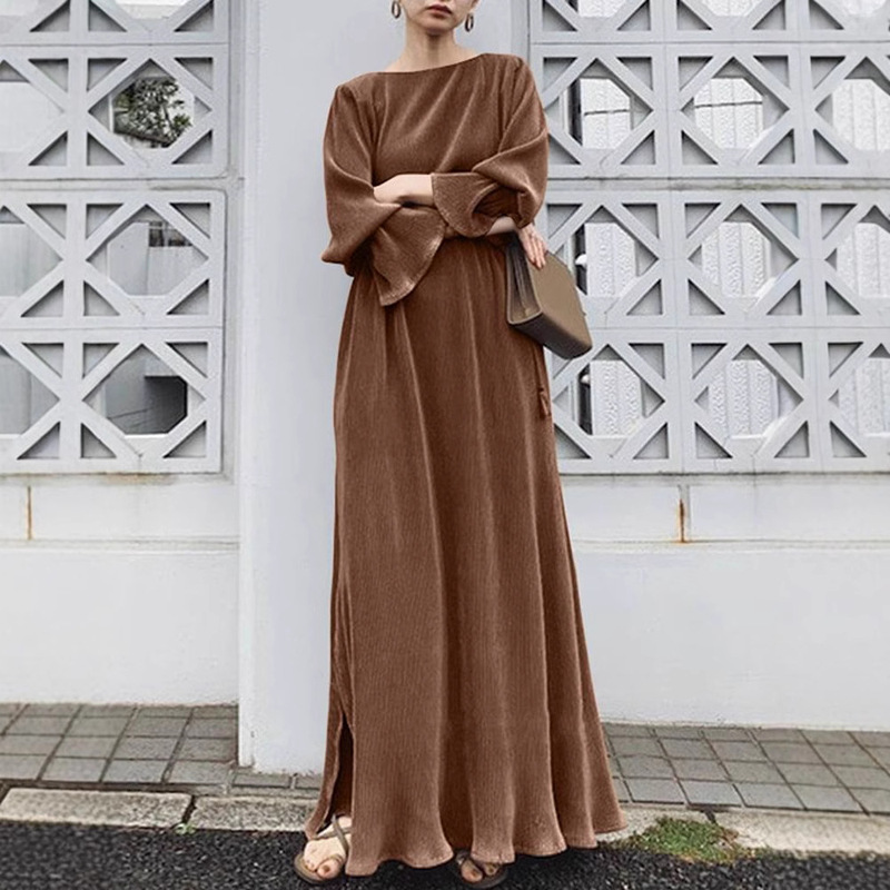 Cross Border Solid Color Robe Vintage Elegant Swing Kaftan Fashion Party dress