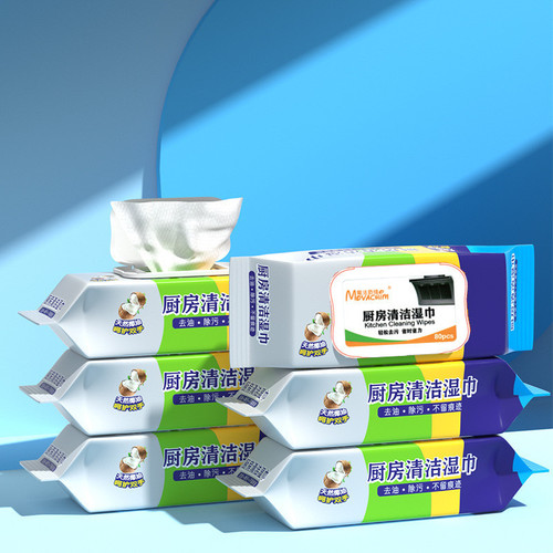 Wholesale factory of coconut oil kitchen wet wipes, 80-ply large pack kitchen wet wipes for home use, thick kitchen cleaning wipes