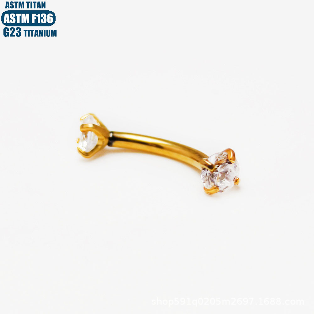F136 Titanium 16G Curved Barbell Eyebrow Ring with Internal Thread and Zircon Gem detail image 7