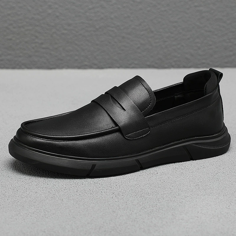 Мужская повседневная кожаная обувь из натуральной кожи, Мужская Новая деловая мужская обувь, осень 2022, черные кожаные лоферы-шапочки с мягкой подошвой