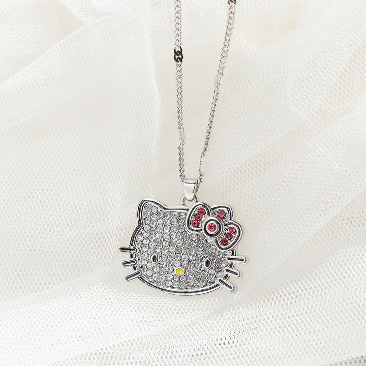 Hello Kitty, cute crystal pendant with bow, fresh chain for key bag , European style, diamond encrusted