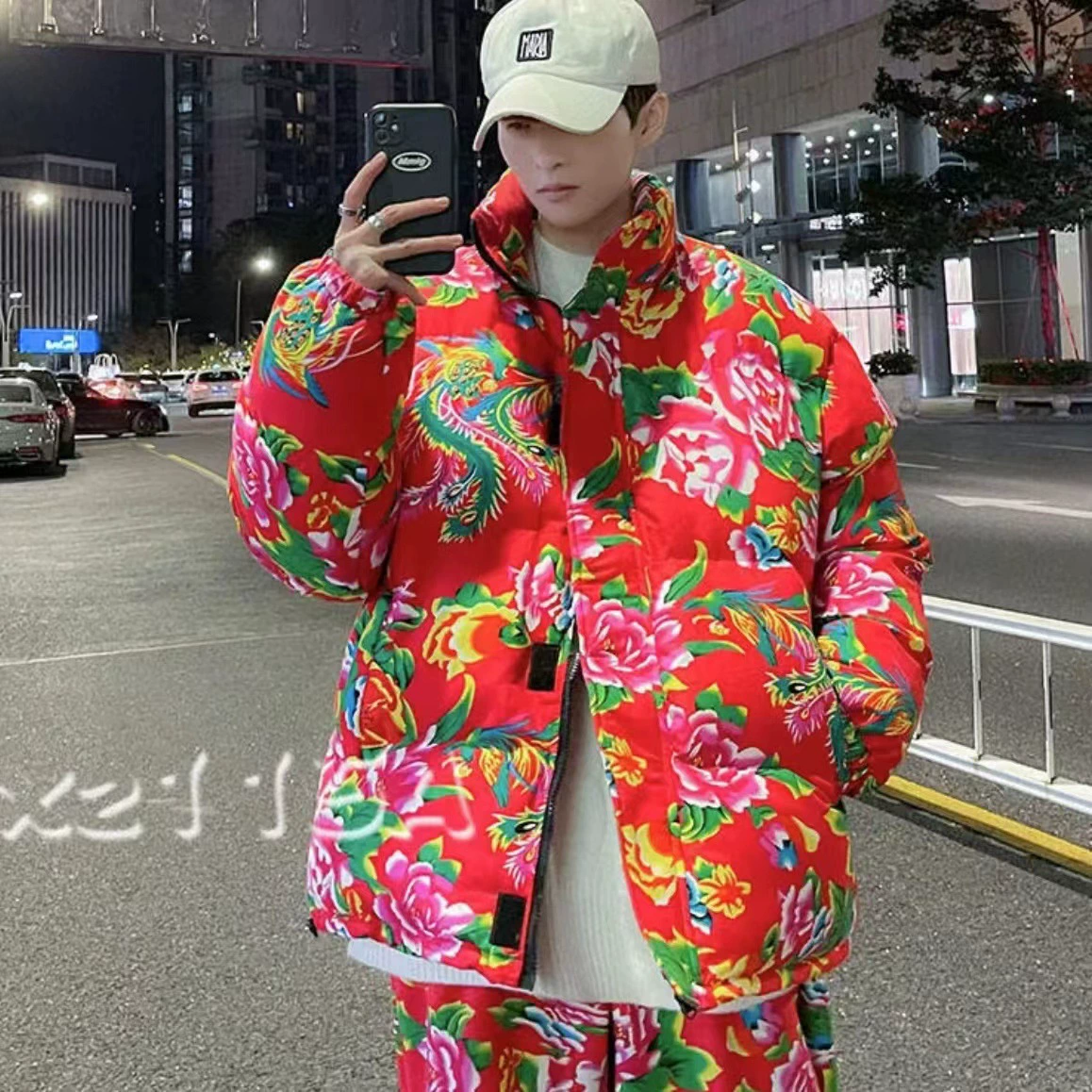 Северо-Восточная качественная зимняя куртка с хлопковой подкладкой с большим цветком, Мужская национальная Мода, утолщенная парная куртка с Пионом в китайском стиле, теплая куртка