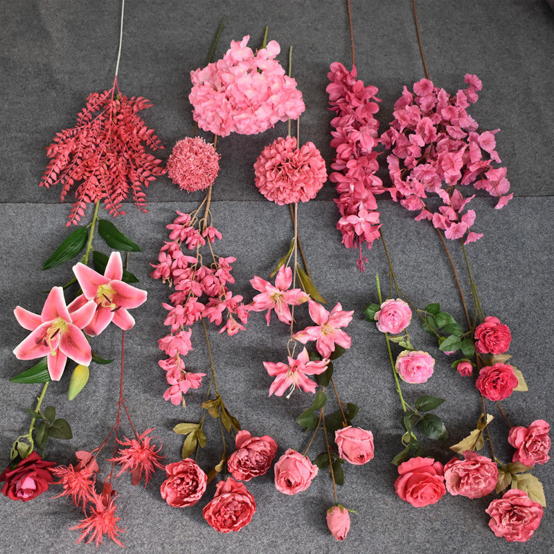 Rose red wedding flower wholesale magenta wedding hall background flower wall road guide flower arrangement hydrangea peony fake flower Rose red wedding flower wholesale magenta wedding hall background flower wall road guide flower arrangement hydrangea peony fake flower