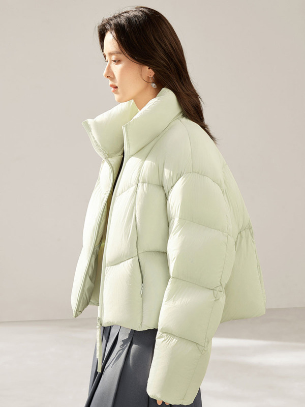 高端90白鸭绒泡芙羽绒服女短款2025冬新款时尚立领宽松保暖面包服|undefined