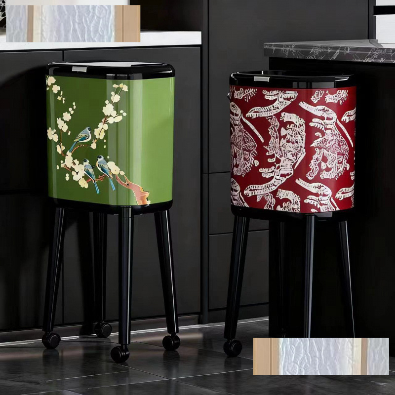 Household wheeled kitchen waste bin with lid, high-footed kitchen trash can, 2026 new model, no need to bend over, cross-border Household wheeled kitchen waste bin with lid, high-footed kitchen trash can, 2026 new model, no need to bend over, cross-border
