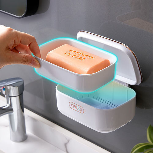 Creative flip-top drain soap box soap box punch-free storage rack suction cup wall-mounted home bathroom toilet