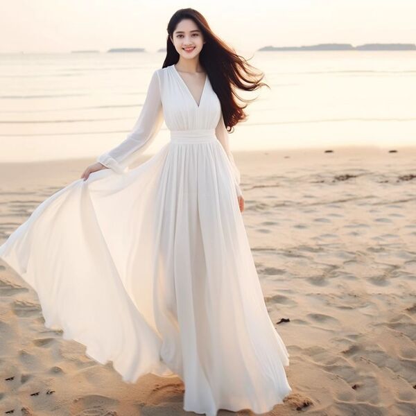 Summer white shiffon long skirt