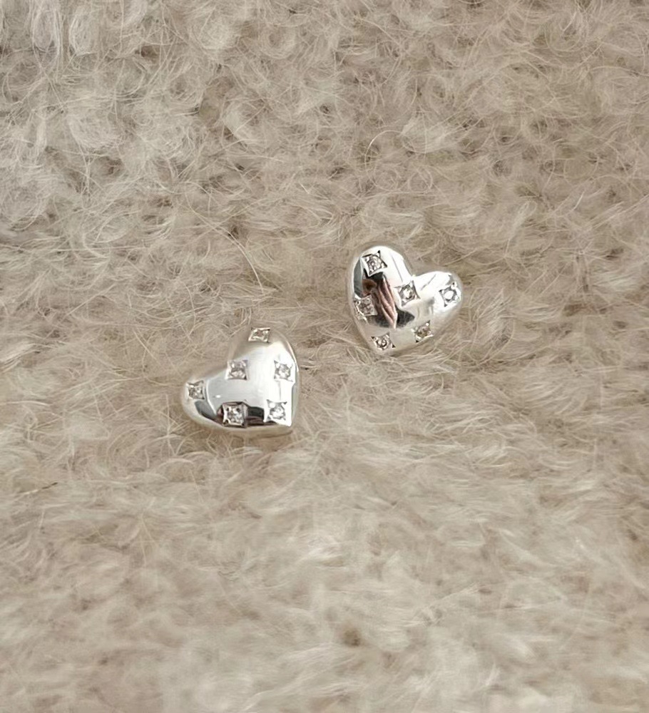 1 Pair Casual Korean Style Heart Shape Plating Inlay Sterling Silver Zircon Ear Studs display picture 2