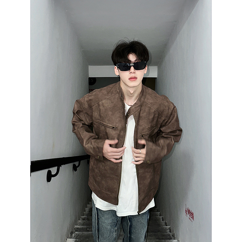 American Brown Leather Jacket Men's High-End Cleanfi Flight Jacket Machine � �